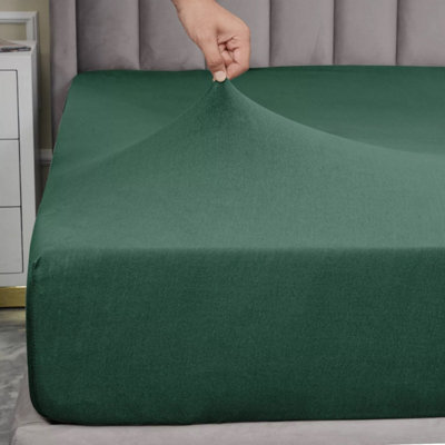 100% Cotton Jersey Fitted Sheet Green Soft Anti Allergy 30cm Extra Deep Single Double Super King Bed Sheets Easy Care Washable