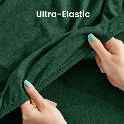100% Cotton Jersey Fitted Sheet Green Soft Anti Allergy 30cm Extra Deep Single Double Super King Bed Sheets Easy Care Washable
