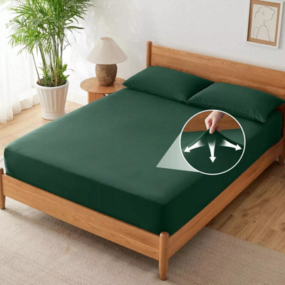 100% Cotton Jersey Fitted Sheet Green Soft Anti Allergy 30cm Extra Deep Single Double Super King Bed Sheets Easy Care Washable