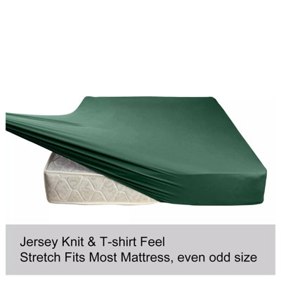 100% Cotton Jersey Fitted Sheet Green Soft Anti Allergy 30cm Extra Deep Single Double Super King Bed Sheets Easy Care Washable