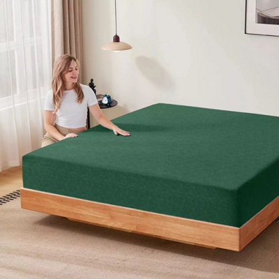 100% Cotton Jersey Fitted Sheet Green Soft Anti Allergy 30cm Extra Deep Single Double Super King Bed Sheets Easy Care Washable