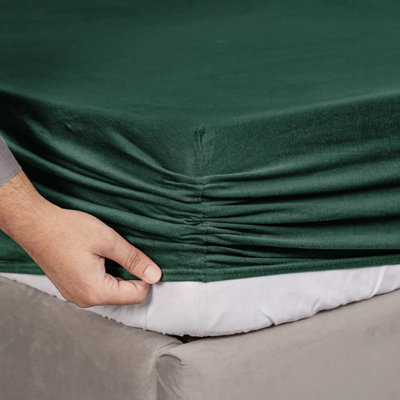 100% Cotton Jersey Fitted Sheet Green Soft Anti Allergy 30cm Extra Deep Single Double Super King Bed Sheets Easy Care Washable