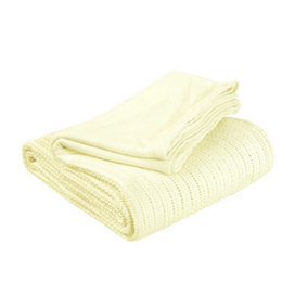 100% Cotton Soft Hand Woven Leightweight Adult Cellular Blanket, Single 180 x 230cm - Lemon