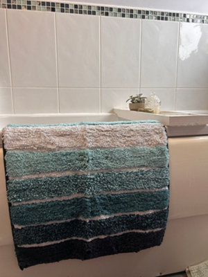 100% Cotton Tonal Stripe Teal Bath Mat 46x76cm