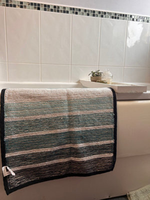 100% Cotton Tonal Stripe Teal Bath Mat 46x76cm - 3