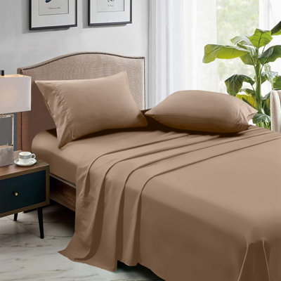 100% Egyptian Cotton Flat Sheet Beige TC 400 Bed Sheets Single Double King Super King Size Easy Care Washable