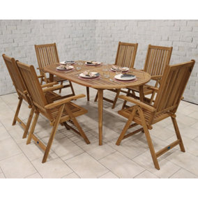 100% FSC Ellipse Table with 6 x 100% FSC Manhattan Recliner Armchairs