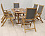100% FSC Turnbury Table with 6 x Henley Grey Textylene High Back Recliner Armchairs