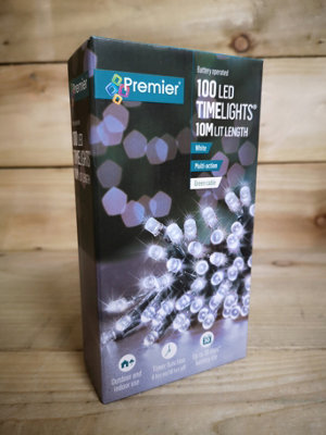 100 LED 10m Premier Christmas Indoor Outdoor Multi Function Battery Operated String Lights with Timer in Cool White - 4