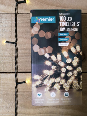 100 LED 10m Premier Christmas Indoor Outdoor Multi Function Battery Operated String Lights with Timer in White