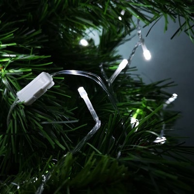 100 LED 10m Premier Christmas Outdoor Multi Function Battery Lights with Timer & Clear Cable in Cool White