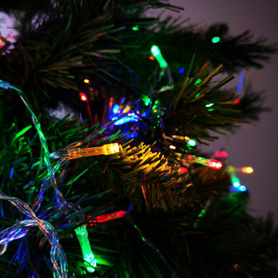 100 LED 10m Premier Christmas Outdoor Multi Function Battery Lights with Timer & Clear Cable in Multicoloured