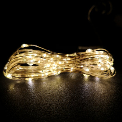100 LED 5m Premier MicroBrights Indoor Outdoor Christmas Multi Function Battery Operated Lights Timer Pin Wire in Warm White
