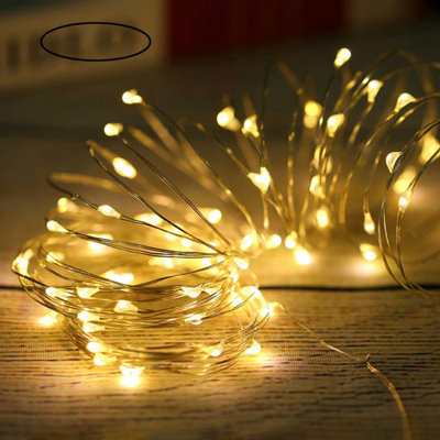 100 LED Christmas Fairy Lights Mini Battery Powered Warm White 5M Silver Wire Starry String Lights