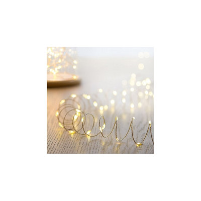 100 LED Micro Wire Lights Warm White Siler Wire  Multi Function 5M Lit Length