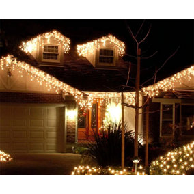 100 LED Warm White Outdoor Icicle battery String Lights 2.4m