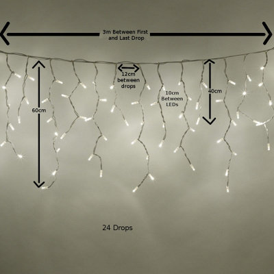 100 LED Warm White Outdoor Icicle battery String Lights 2.4m