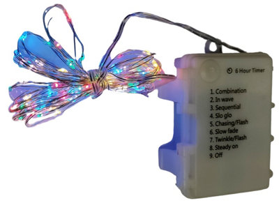 100 LED Wire Lights Rainbow Christmas String Micro Brights Battery With Timer 5M - 4