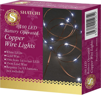 100 LEDs Gold Wire With Cool White LEDs Copper Wire Indoor Battery Operated StringLights