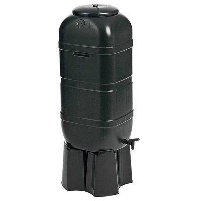 100 Litre Black Slimline Water Butt Rainwater Barrel With Stand, Kit & Diverter