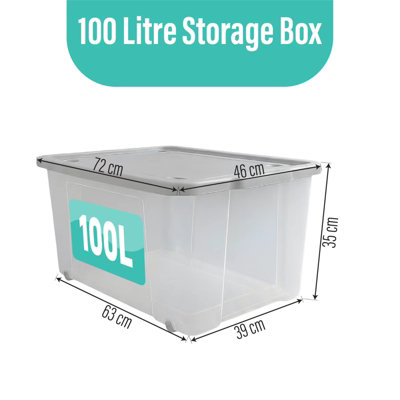 100 litre Pack OF 2 Plastic Storage Boxes With Lid & Wheels Heavy Duty