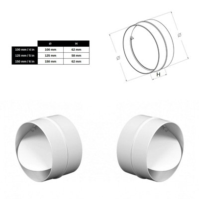 100 mm / 4 in Anti Backdraft Non-Return Pipe Connection White PVC Round Grille - 4
