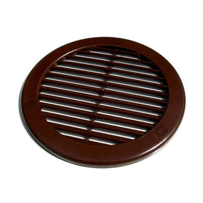 100 mm / 4 in Brown Round Air Vent Grille Duct Cover with Fly Screen, Flange and Screw Covers