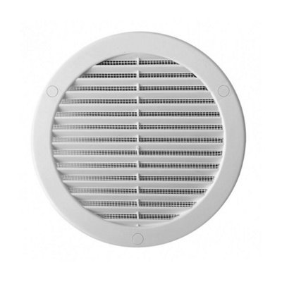 100 mm / 4 in White Round Air Vent Grille Duct Cover with Fly Screen, Flange and Screw Covers