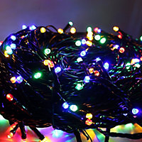 100 Multi-Coloured LED's Black Cable Connectable Outdoor Garden Party Waterproof String Lights (10m) Low Voltage Plug