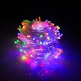 100 Multi-Coloured Low Voltage Clear Cable Mains Powered LED Waterproof String Lights with optional timer & memory