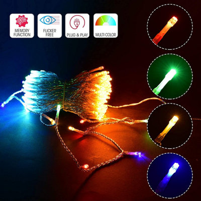 100 Multicolour LEDs Multifunction Timer Clear Cable Outdoor String Fairy Lights 10M