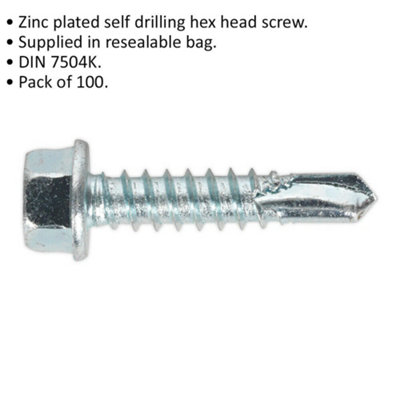 100 PACK 5.5 x 25mm Self Drilling Hex Head Screw - Zinc Plated Fixings Screw