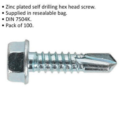 100 PACK 6.3 x 25mm Self Drilling Hex Head Screw - Zinc Plated Fixings Screw