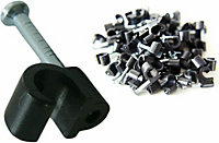 100 PACK 6-7mm External Black Round Cable Clips - Wall Mountable Nail Clips