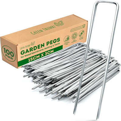 100-Pack 6-Inch Galvanized Metal Garden Pegs Rustproof U-Shaped Pegs for Membrane, Netting & Tents