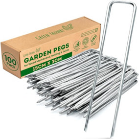 100-Pack 6-Inch Galvanized Metal Garden Pegs Rustproof U-Shaped Pegs for Membrane, Netting & Tents