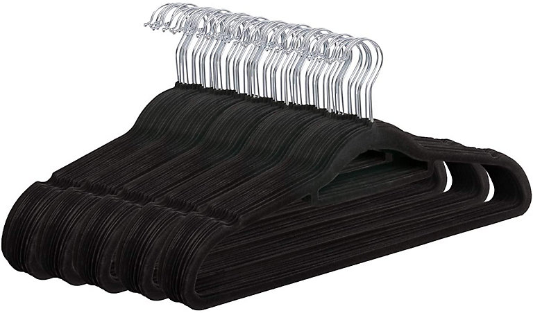 100 Pack Black Heavy Duty Velvet Hangers With Trouser & Tie Bar | DIY at B&Q