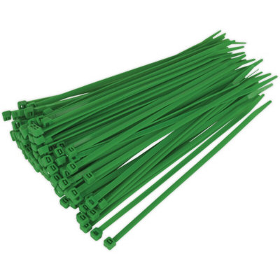 100 PACK Green Cable Ties 200 x 4.8mm Nylon 66 Material Heat