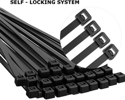 100 Pack of Black Cable Ties, 100mm x 2.5mm, 4" Tie Wraps - Self Locking Small Nylon Zip Ties