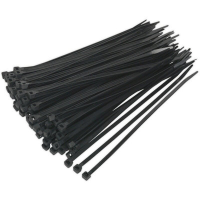 100 Pack of Durable Black Cable Ties - 200mm x 4.8mm Nylon 66 Heat Resistant