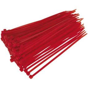 100 PACK Red Cable Ties - 200 x 4.8mm - Nylon 66 Material - Heat Resistant