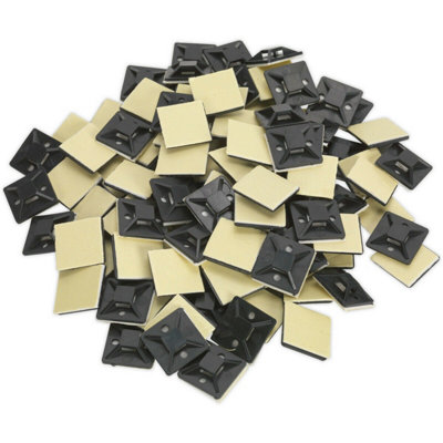 100 PACK Self-Adhesive 4-Way Cable Tie Mount - 25 x 25mm - 5mm Tie Width - Black