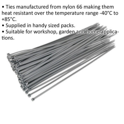 100 PACK Silver Cable Ties - 300 x 4.4mm - Nylon 66 Material - Heat Resistant