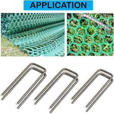 100 Pack U Pins HD Grass Turf Protection Mesh Secure Ground Pegs Steel ...