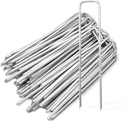 100 Pack Weed Membrane Garden Pegs 4 Inch Rustproof Galvanized Metal Pegs for Netting