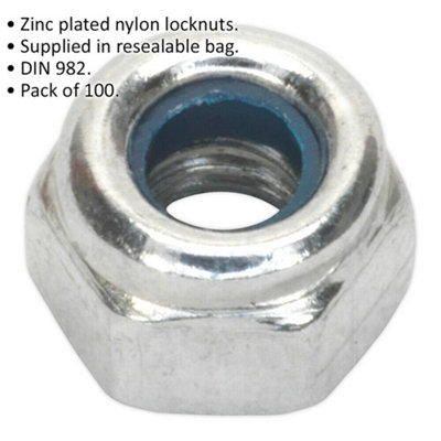 100 PACK - Zinc Plated Nylon Locknut Bolt - 0.7mm Pitch - M4 - DIN 982 - Metric