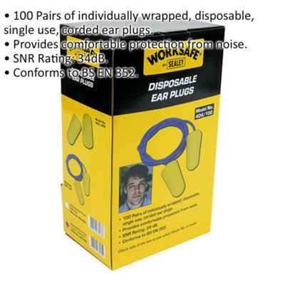 100 PAIRS Disposable Single Use Corded Ear Plugs - Noise Protection ...