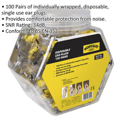 100 PAIRS Disposable Single Use Ear Plugs - Noise Protection - 34dB SNR Rating