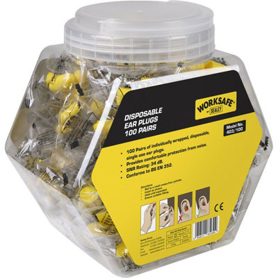 100 Pairs of Disposable Ear Plugs for Noise Protection - 34dB SNR Rating