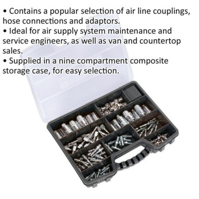 100 Piece Air Line Coupling Kit - Airflow Hose Connections and Adaptors